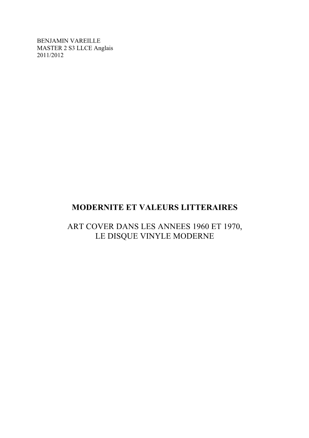 Modernite Et Valeurs Litteraires Art Cover Dans