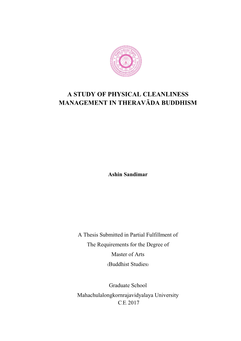 A Study of Physical Cleanliness Management in Theravāda Buddhism