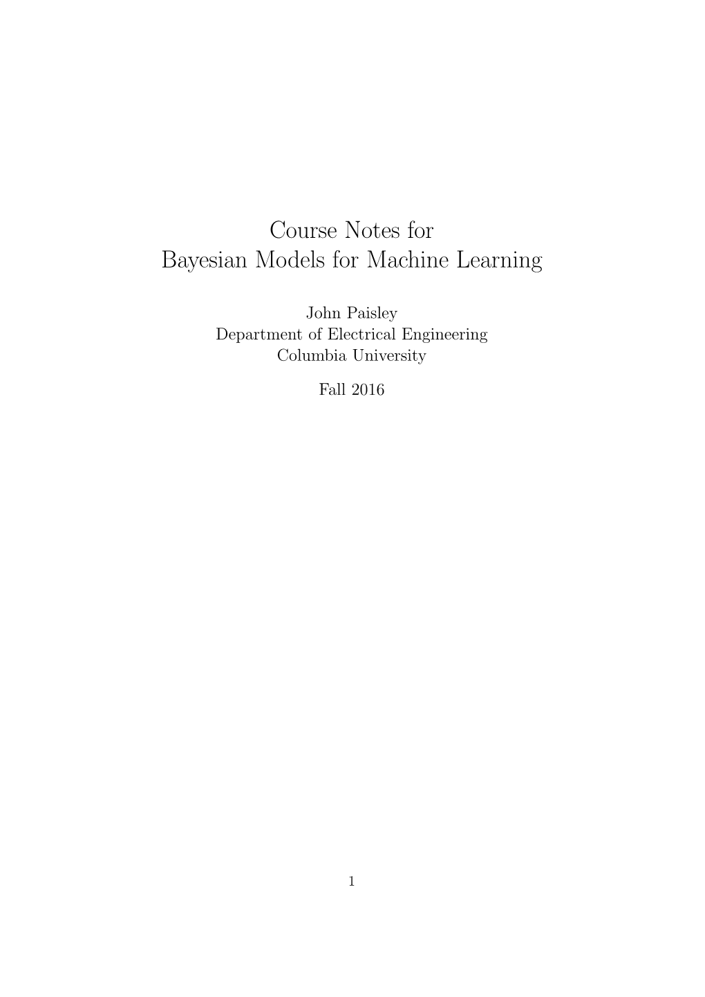 Course Notes for Bayesian Models for Machine Learning