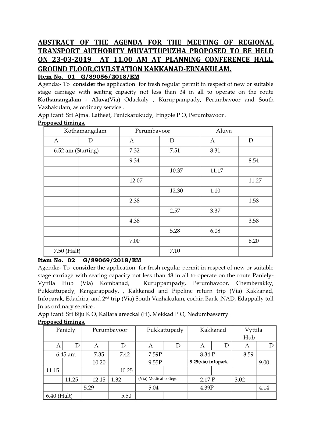 Abstract of the Agenda for the Meeting of Regional