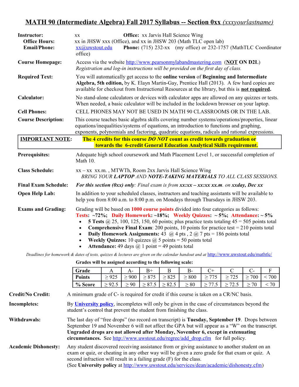 Math 110-005 Syllabus, Fall 04