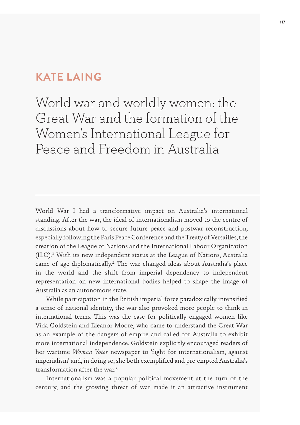 World War and Worldly Women: the Great War and the Formation of the Women’S International League for Peace and Freedom in Australia