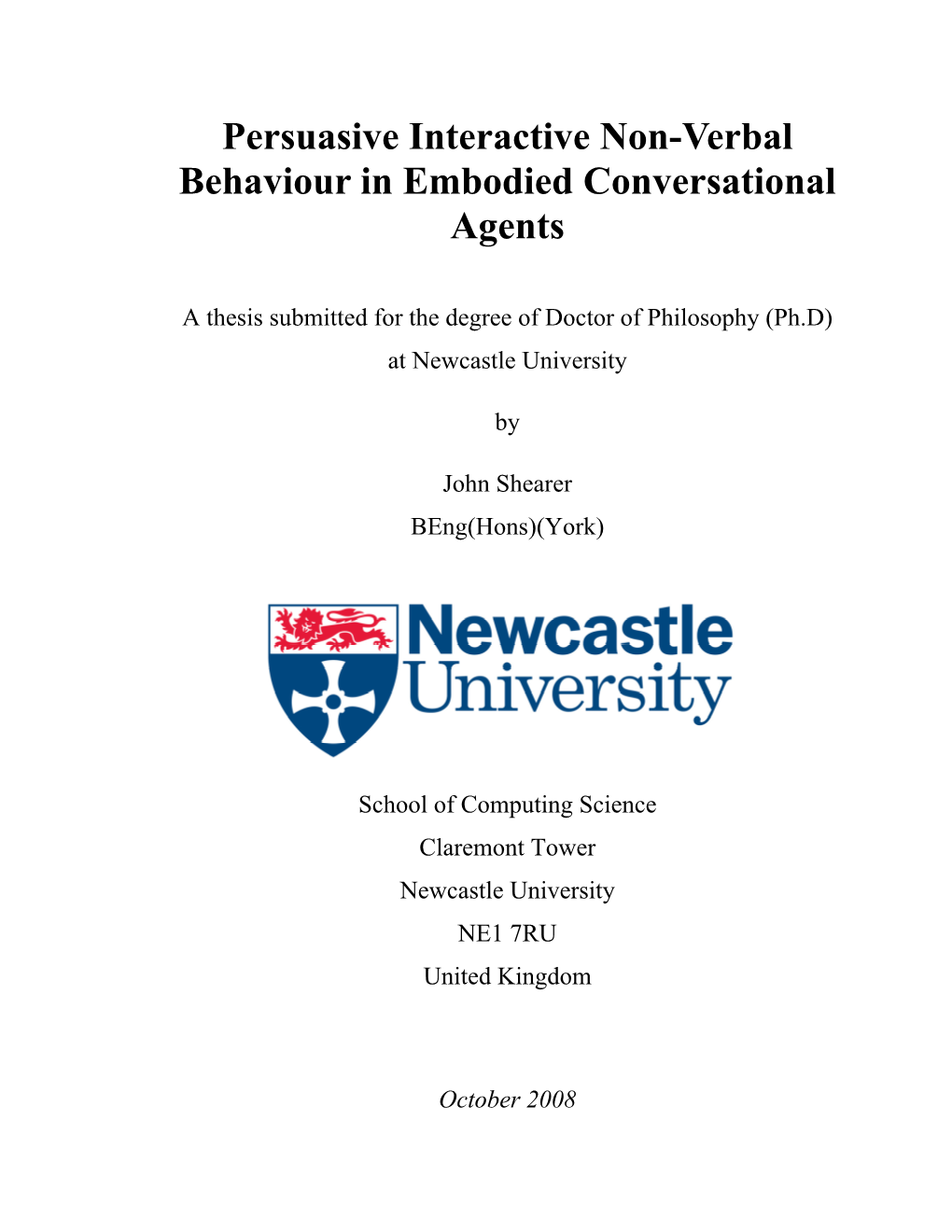 Persuasive Interactive Non-Verbal Behaviour in Embodied Conversational Agents