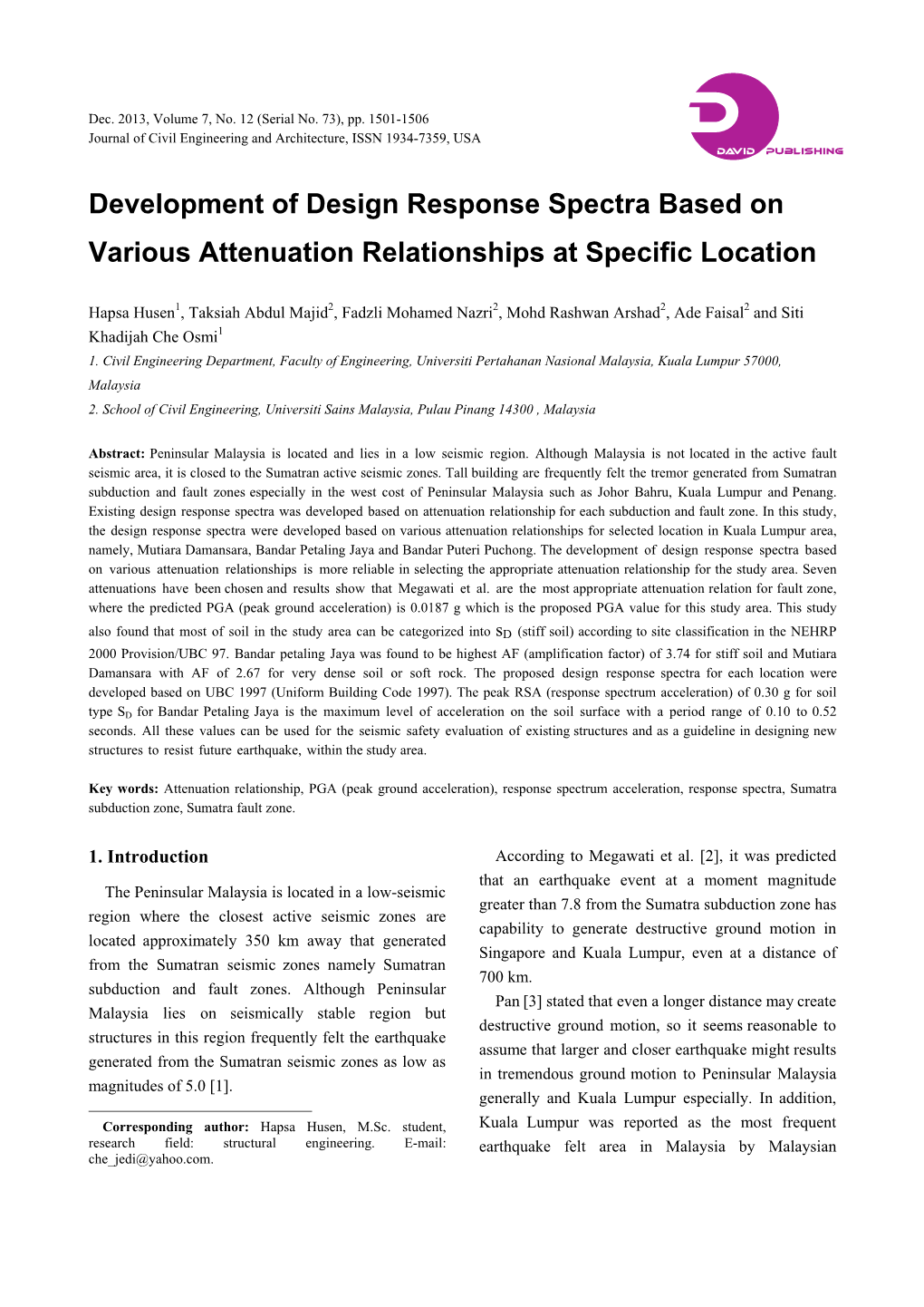 Development of Design Response Spectra Based on Various Attenuation Relationships at Specific Location