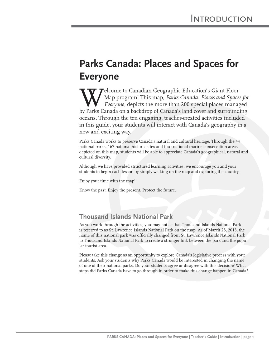 Parks Canada: Places and Spaces for Everyone Introduction