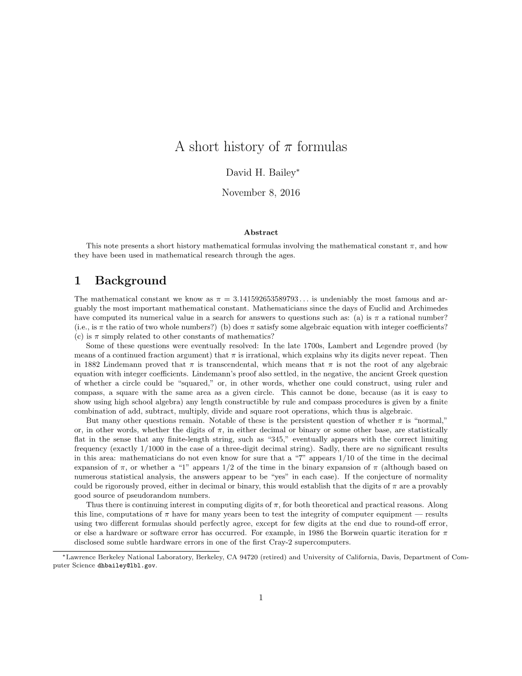 A Short History of Π Formulas