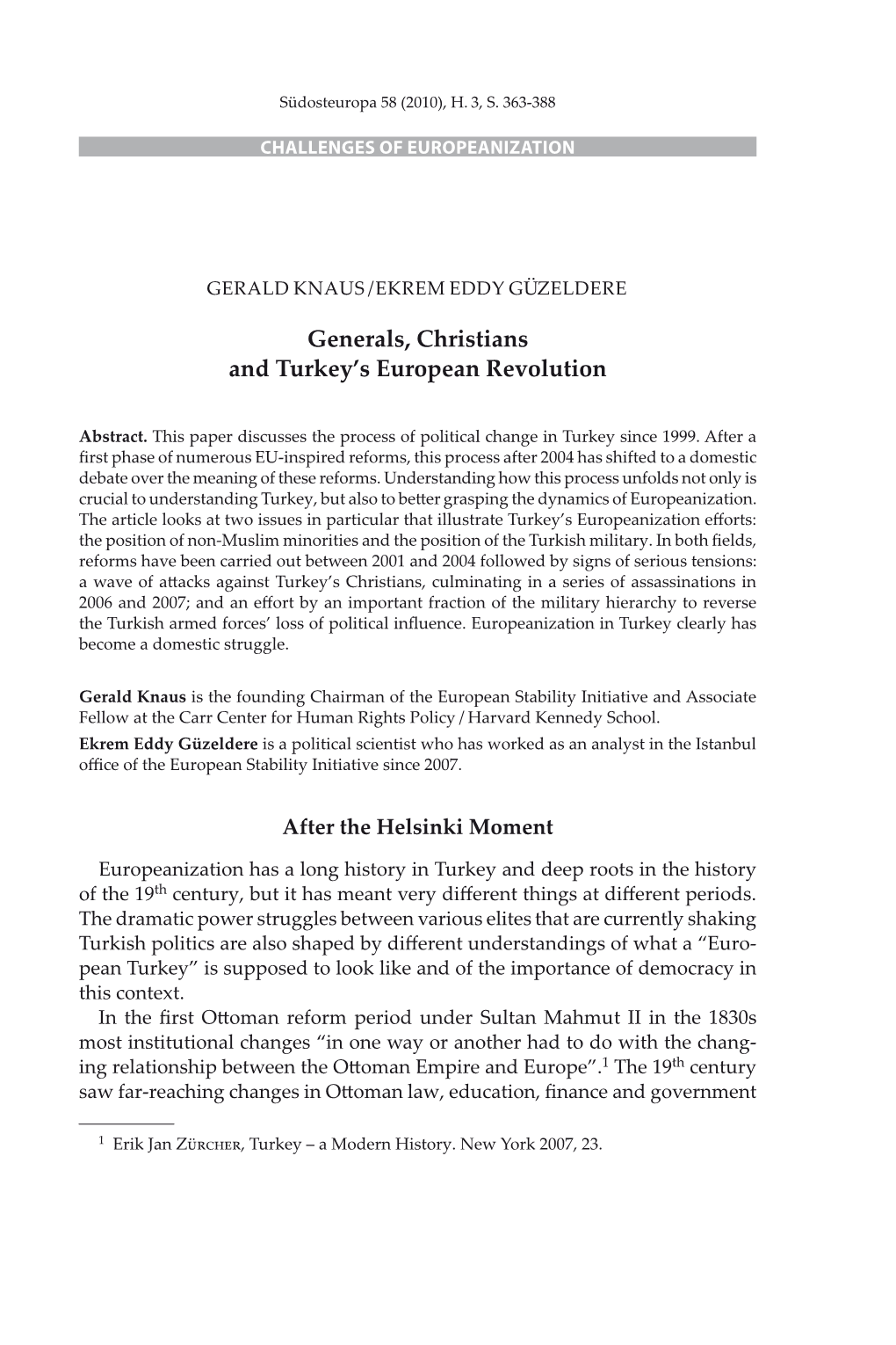 Generals, Christians and Turkey's European Revolution