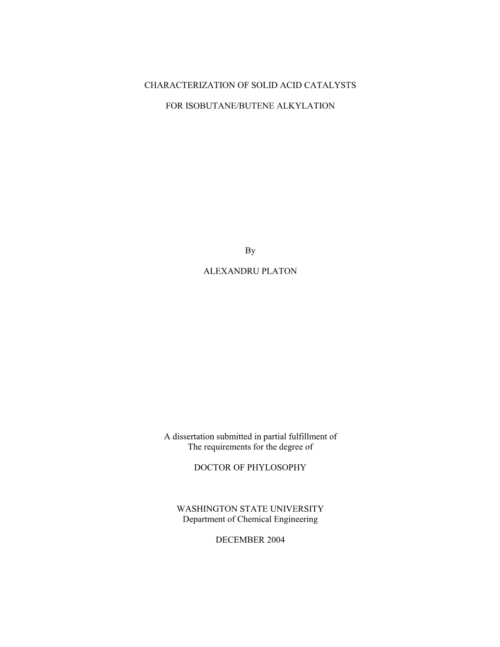 Characterization of Solid Acid Catalysts