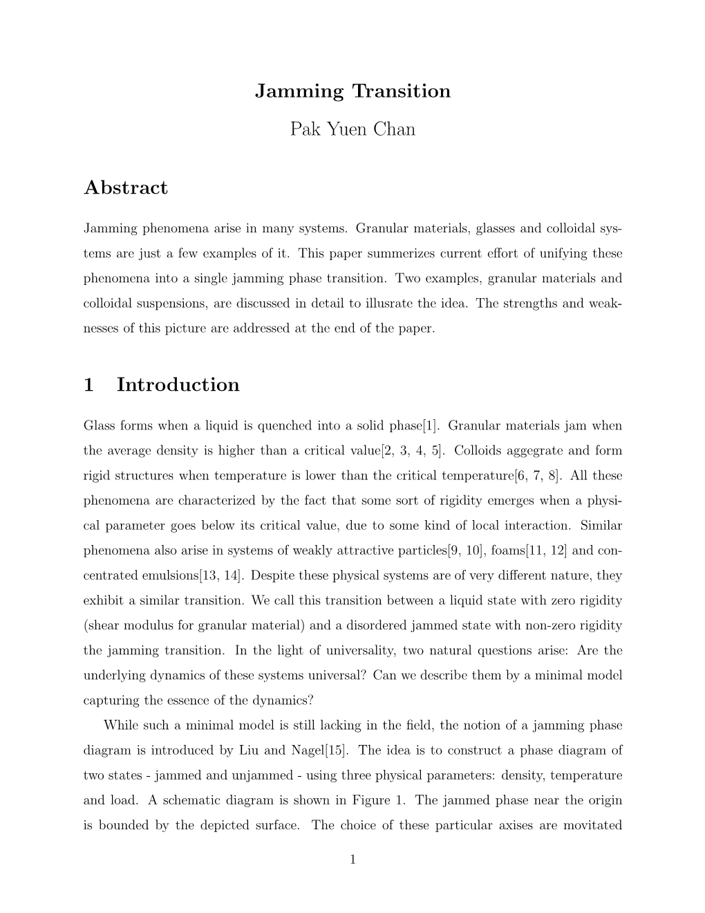 Jamming Transition Pak Yuen Chan Abstract 1 Introduction