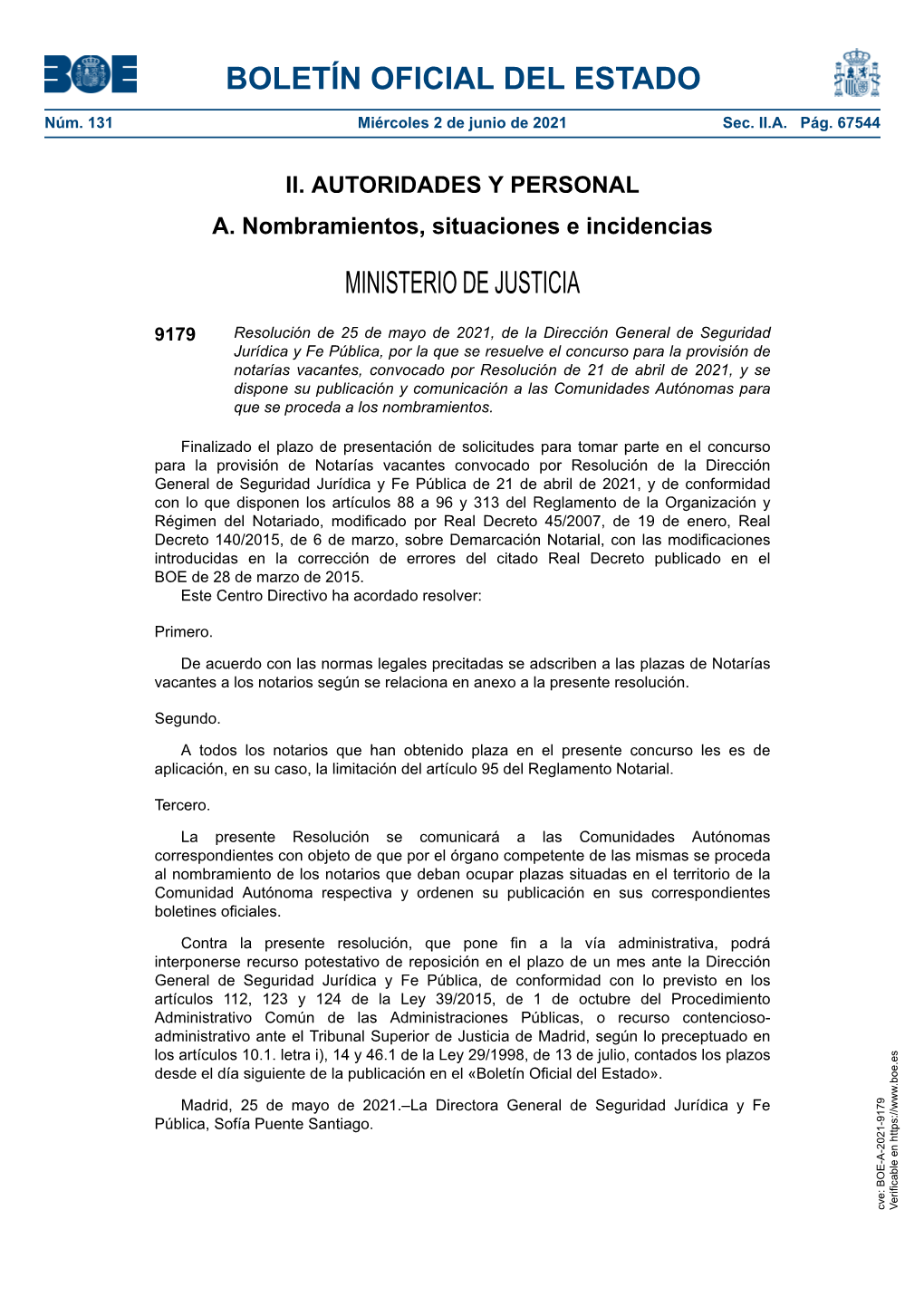 Disposición 9179 Del BOE Núm. 131 De 2021