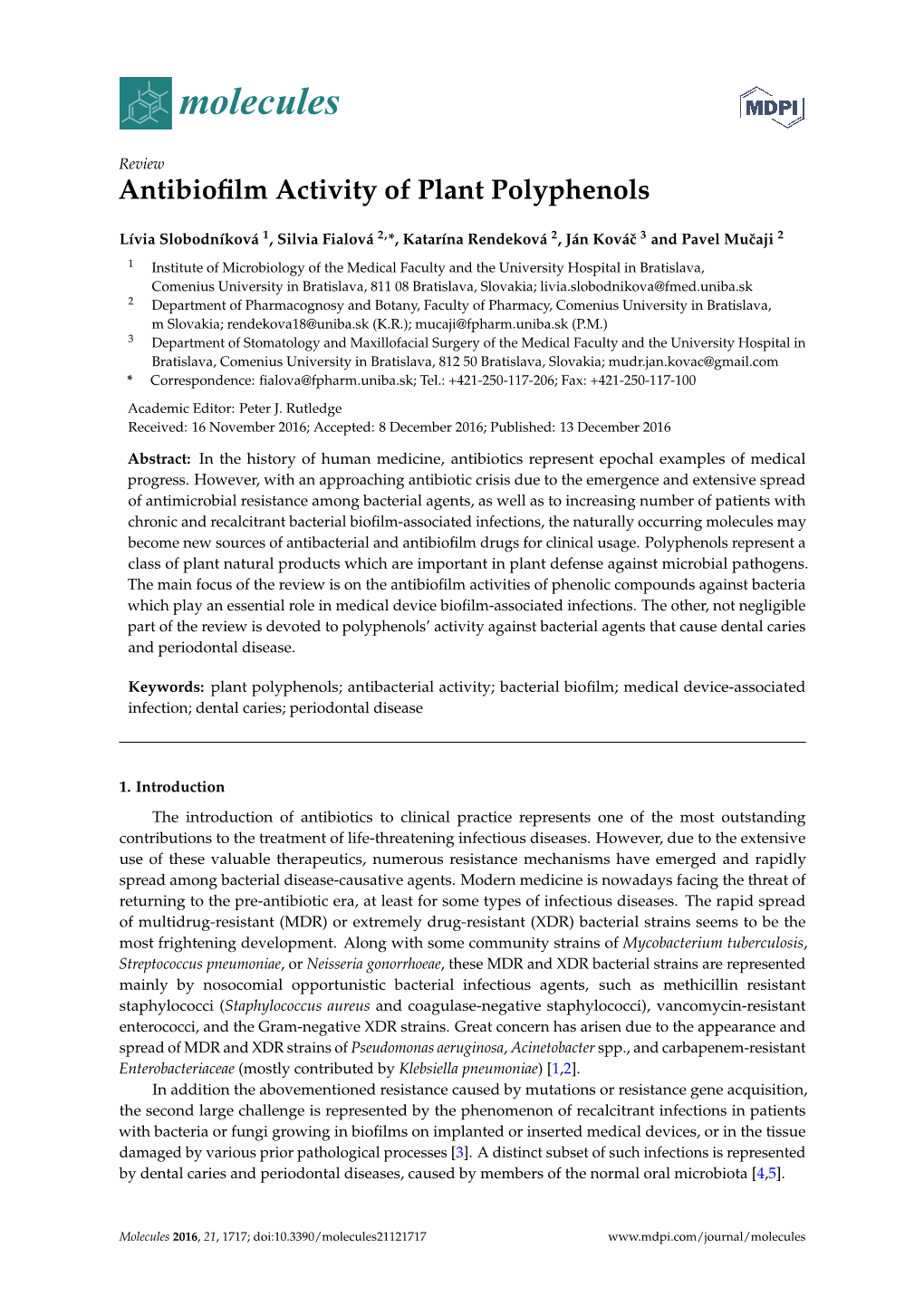 Antibiofilm Activity of Plant Polyphenols