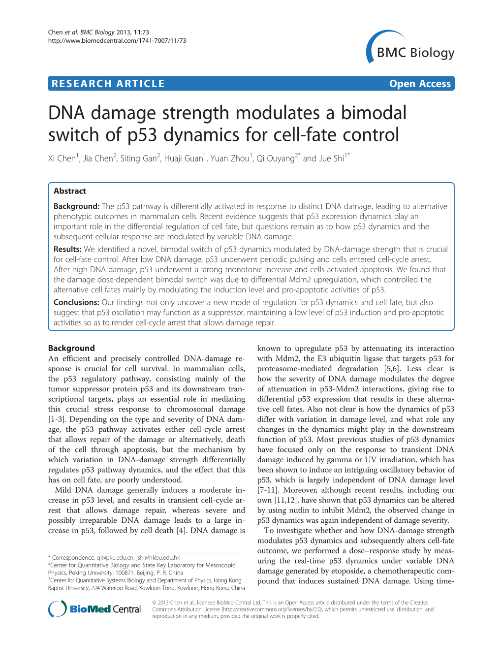 DNA Damage Strength Modulates a Bimodal Switch of P53 Dynamics For