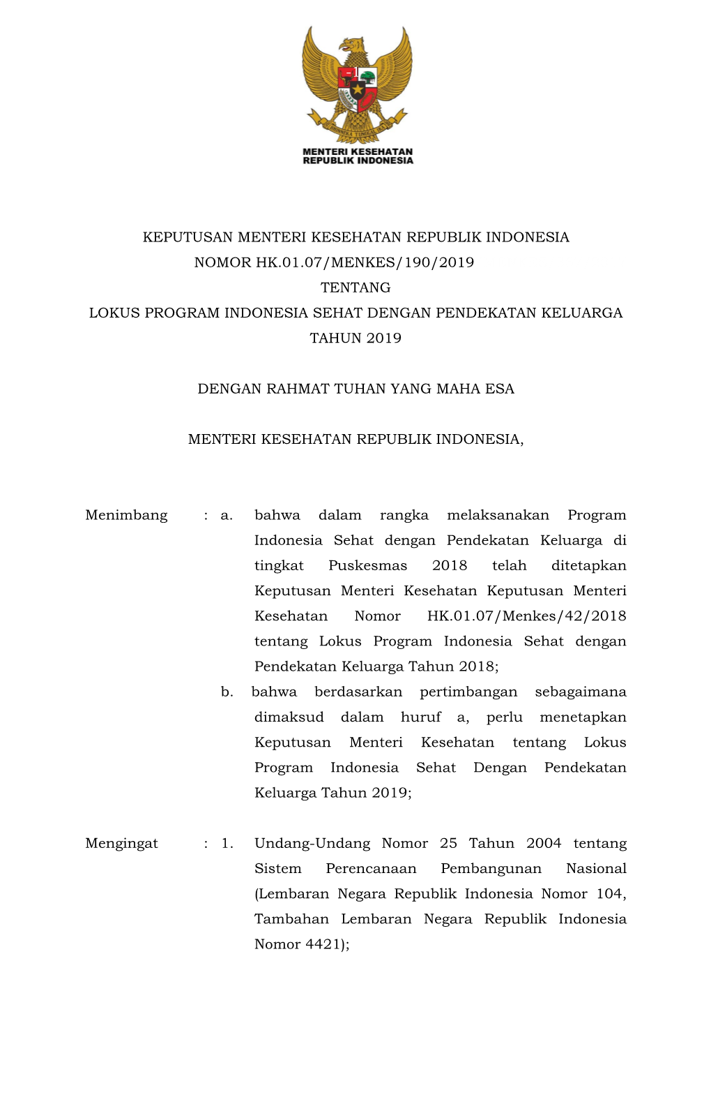 Keputusan Menteri Kesehatan Republik Indonesia