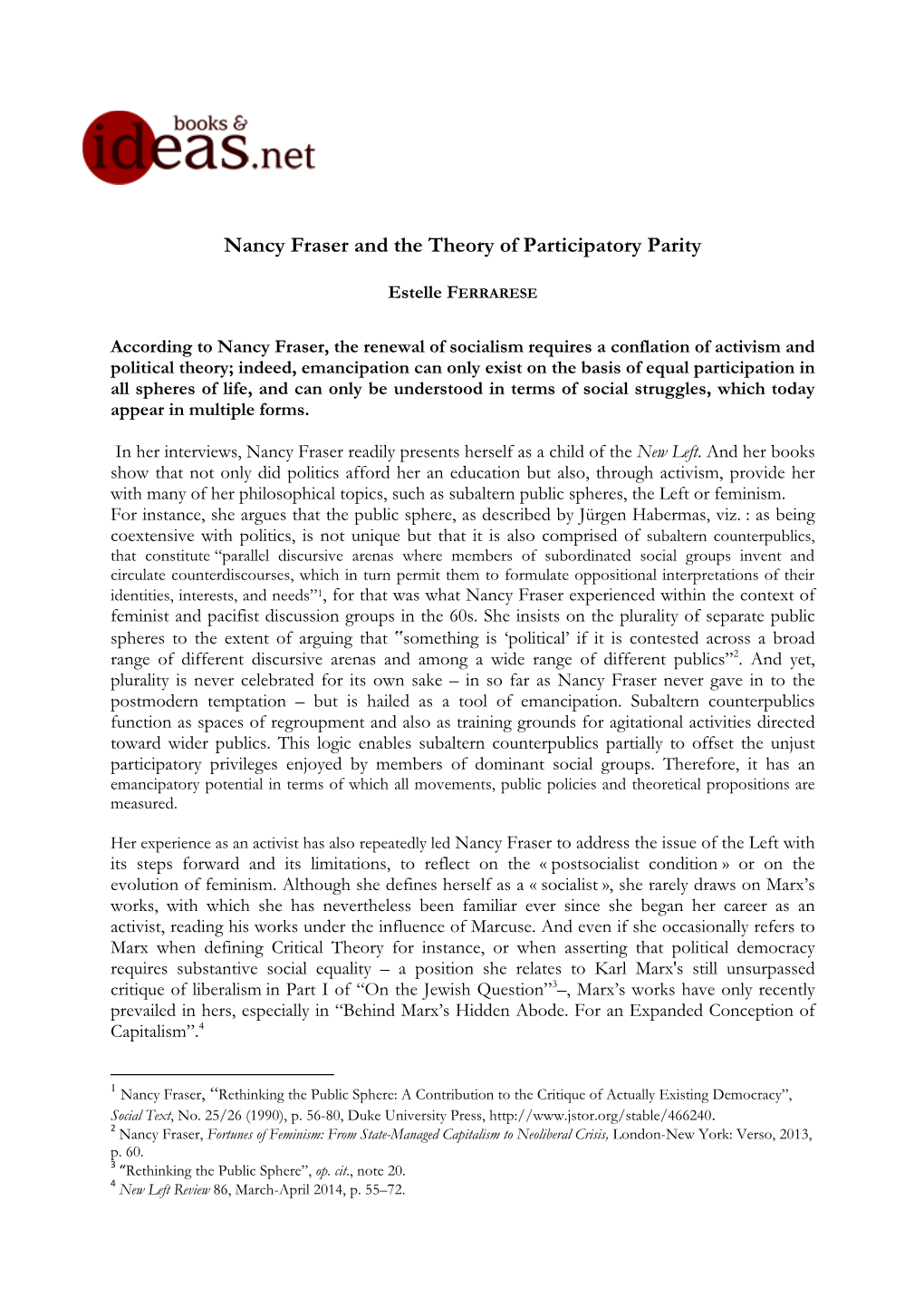 Nancy Fraser and the Theory of Participatory Parity