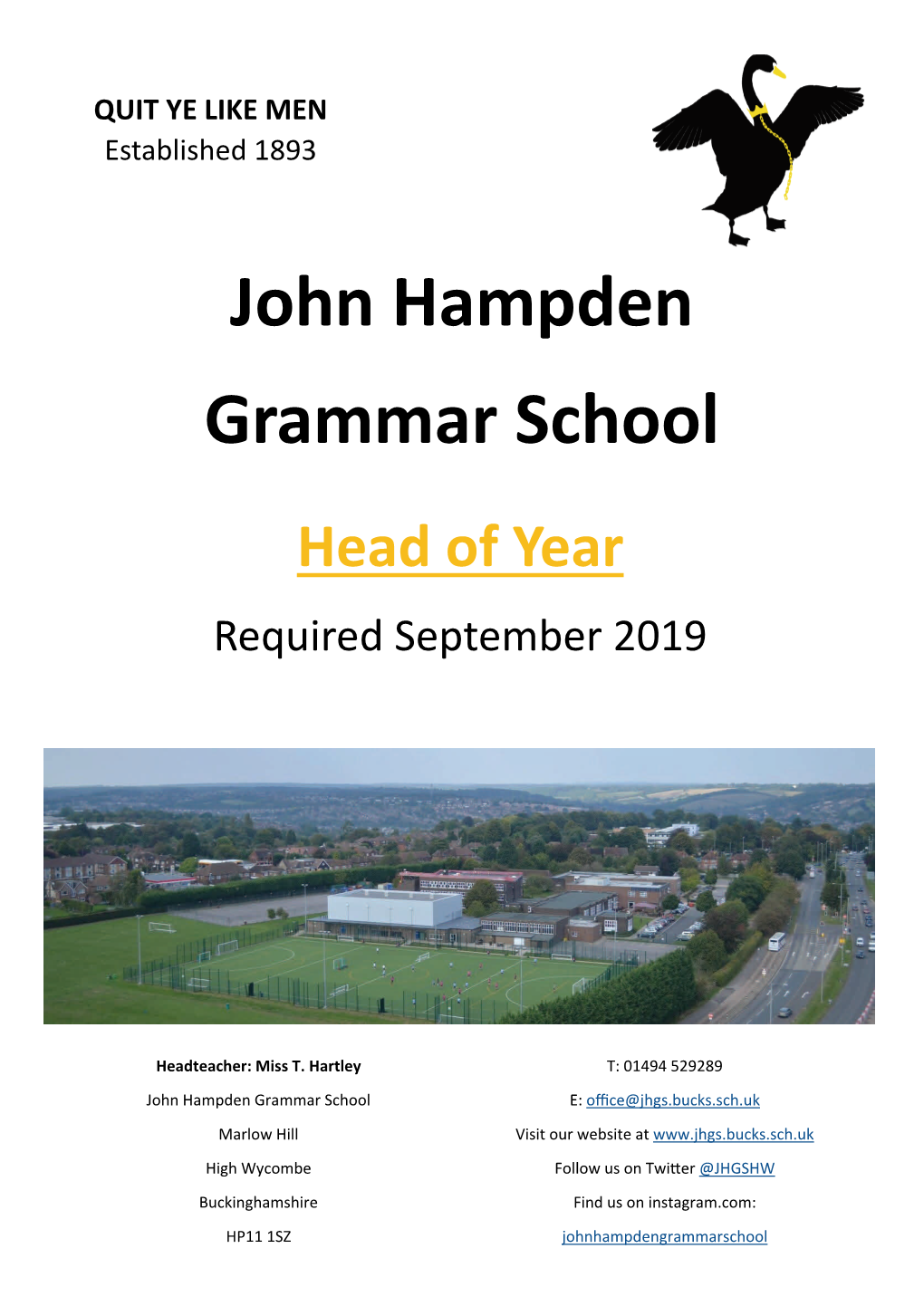 John Hampden Grammar School Head of Year Required September 2019