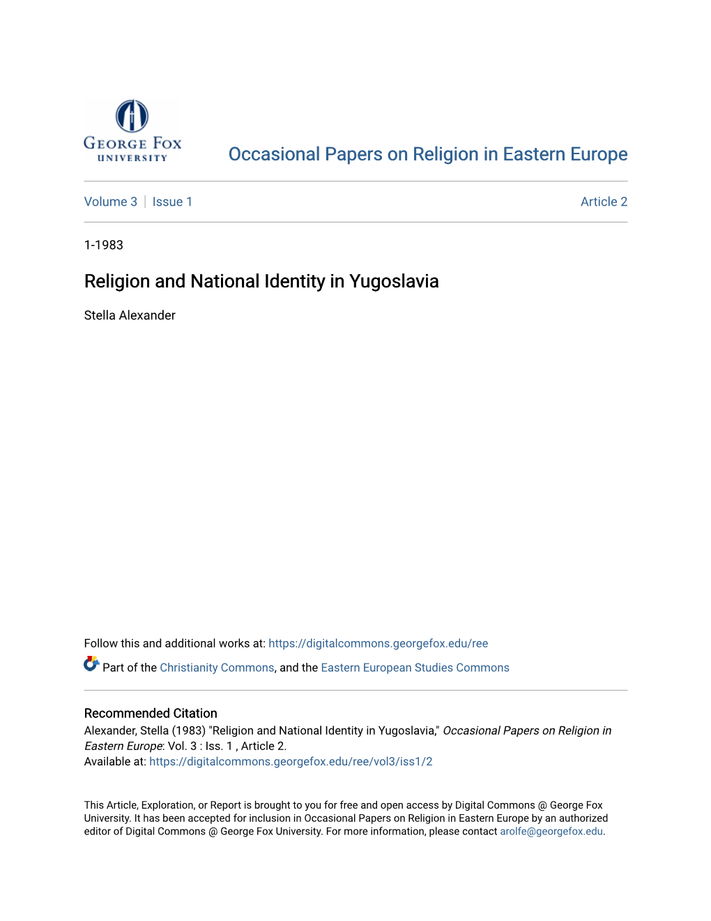 Religion and National Identity in Yugoslavia