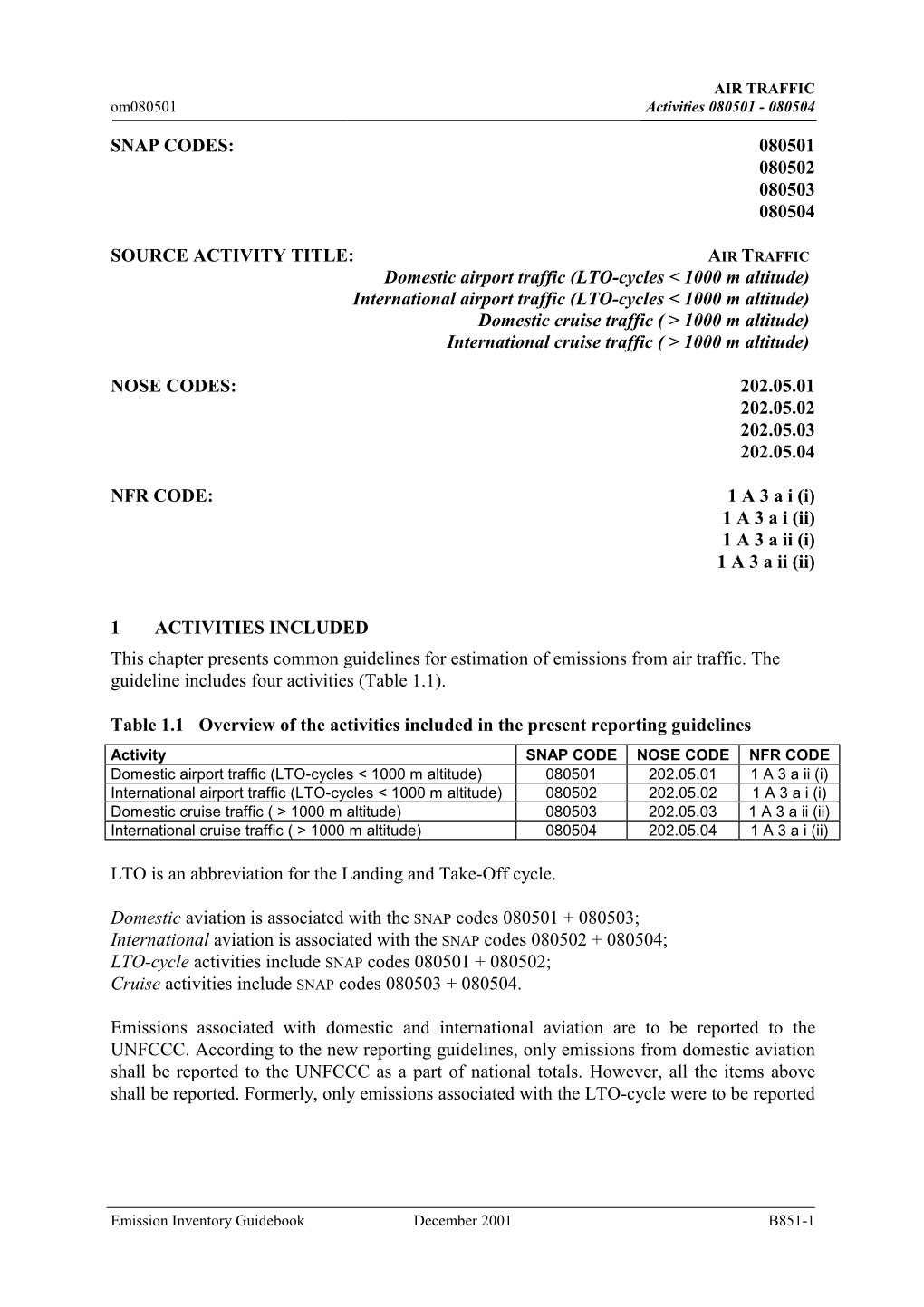 B851-1 AIR TRAFFIC Activities 080501 - 080504 Om080501 to the UNECE1