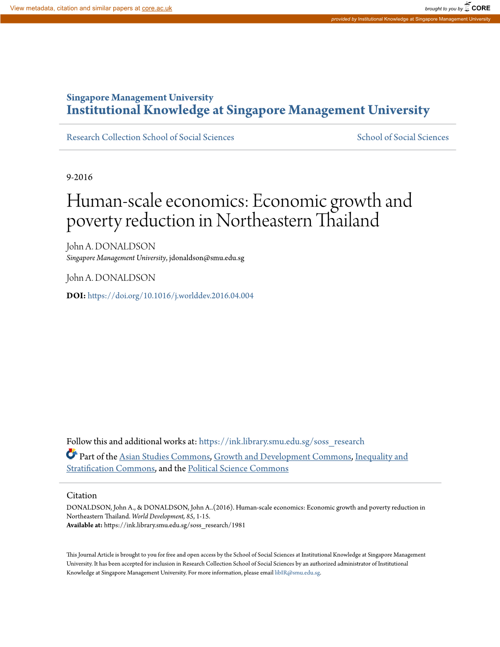 Economic Growth and Poverty Reduction in Northeastern Thailand John A