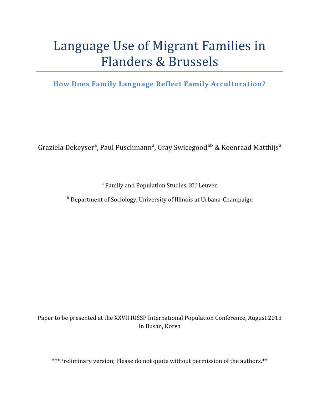 Language Use of Migrant Families in Flanders & Brussels