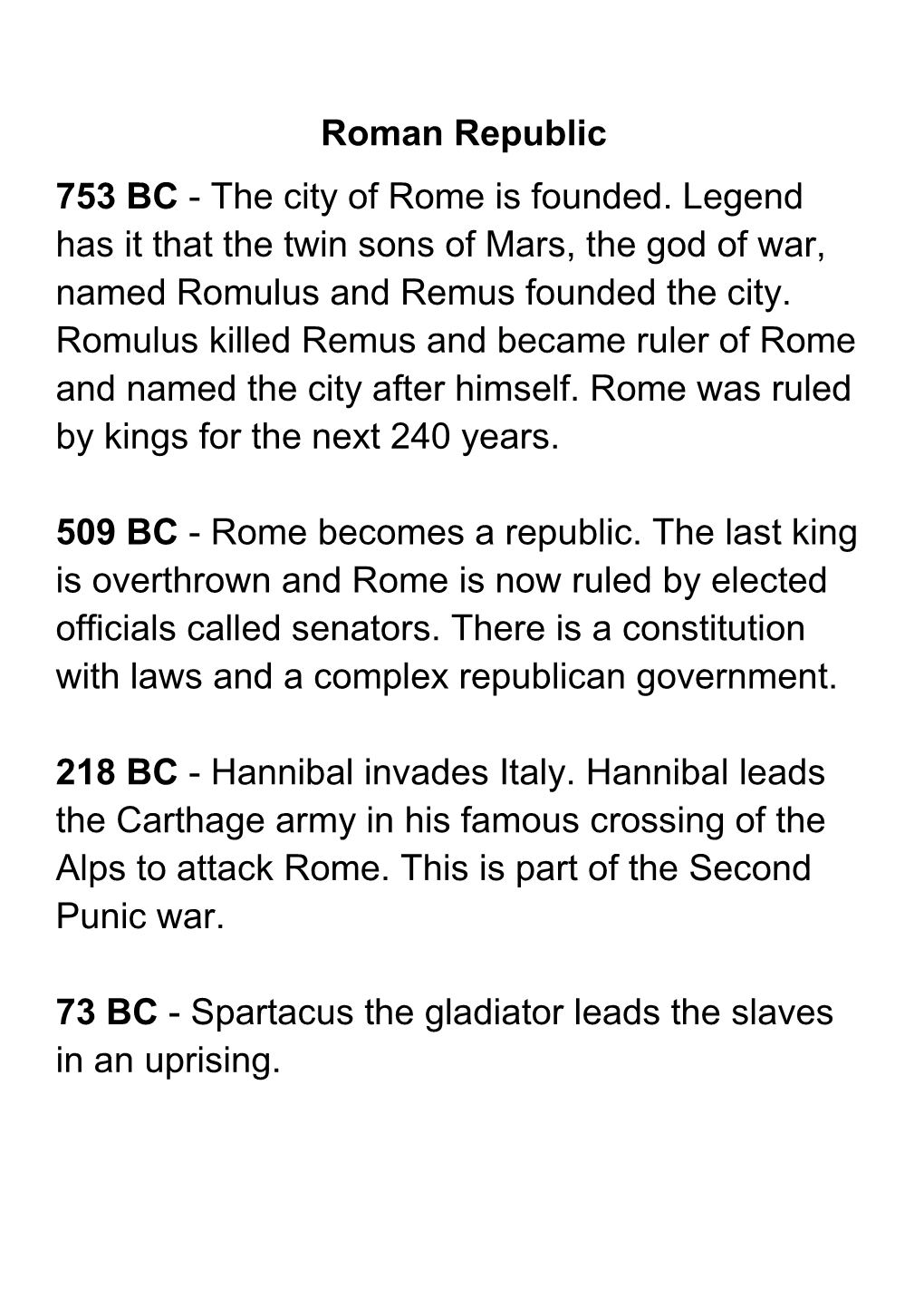 Roman Empire and Republic Timeline