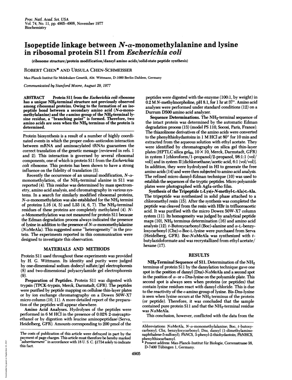 Isopeptide Linkage Between N-A-Monomethylalanine and Lysine