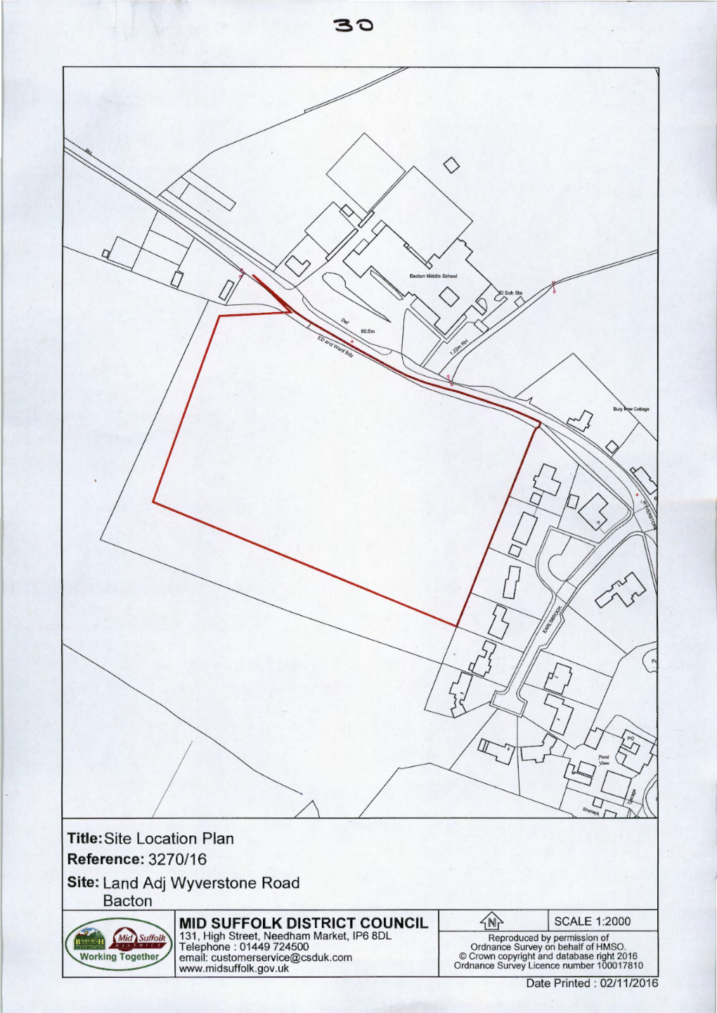 Title: Site Location Plan Site: Land Adj Wyverstone Road Baeten