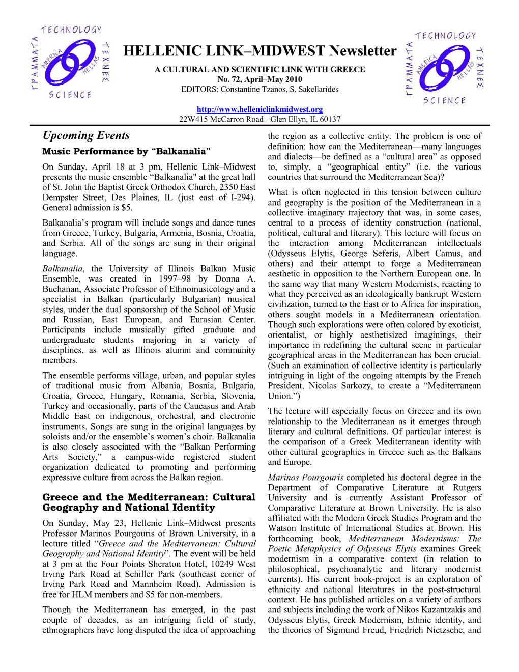 HELLENIC LINK–MIDWEST Newsletter a CULTURAL and SCIENTIFIC LINK with GREECE No