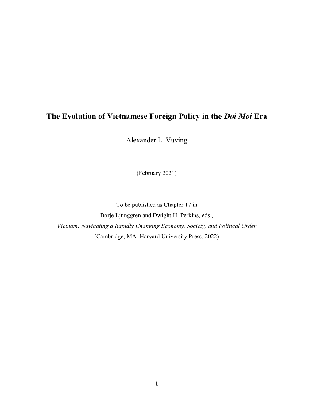 The Evolution of Vietnamese Foreign Policy in the Doi Moi Era