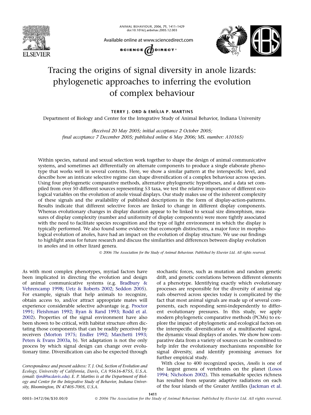 Tracing the Origins of Signal Diversity in Anole Lizards: Phylogenetic Approaches to Inferring the Evolution of Complex Behaviour