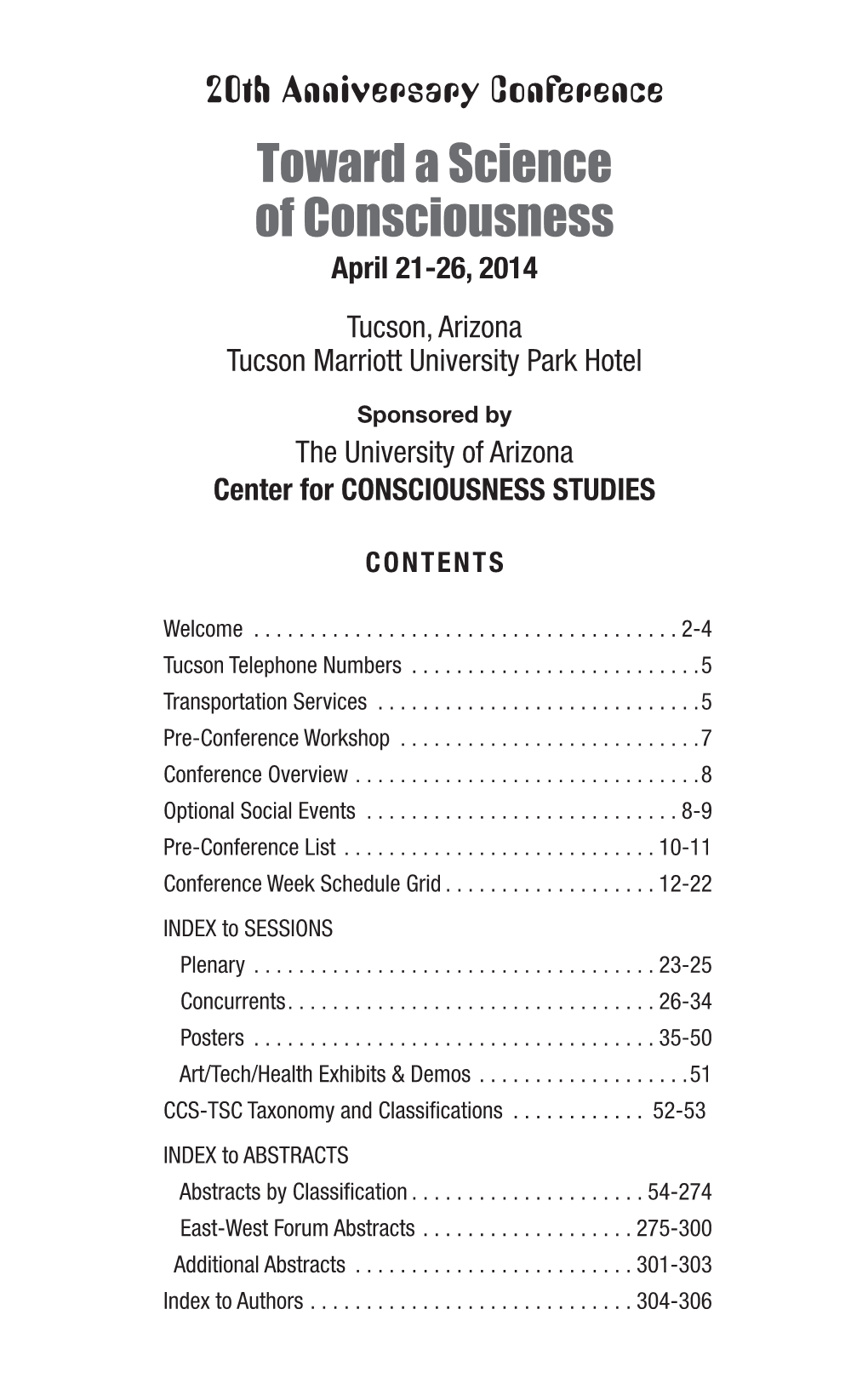 2014 TSC Tucson 20Th Anniv. Program Abstracts.Pdf