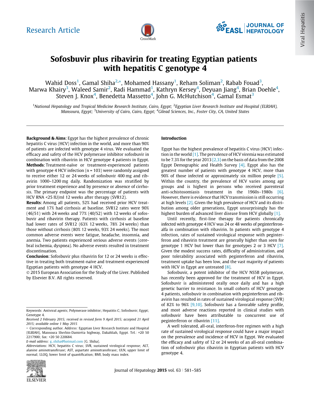 Sofosbuvir Plus Ribavirin for Treating Egyptian Patients with Hepatitis C Genotype 4