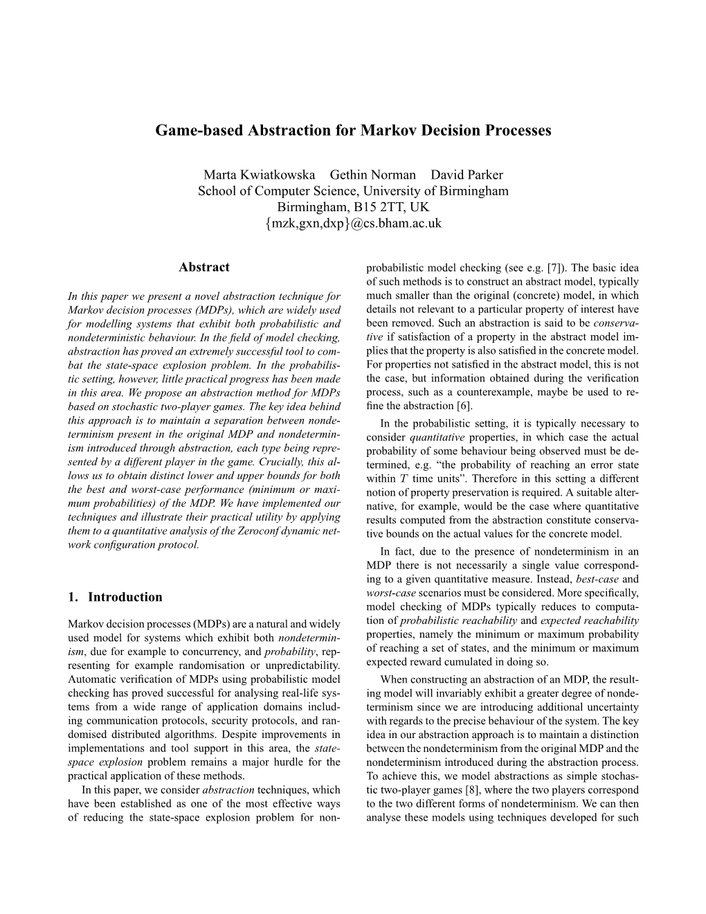 Game-Based Abstraction for Markov Decision Processes