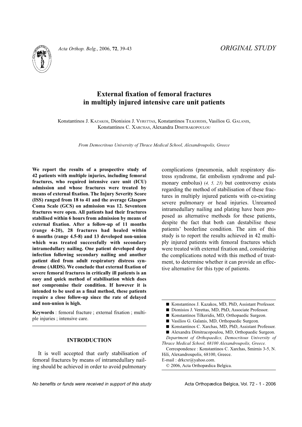 ORIGINAL STUDY External Fixation of Femoral Fractures in Multiply Injured