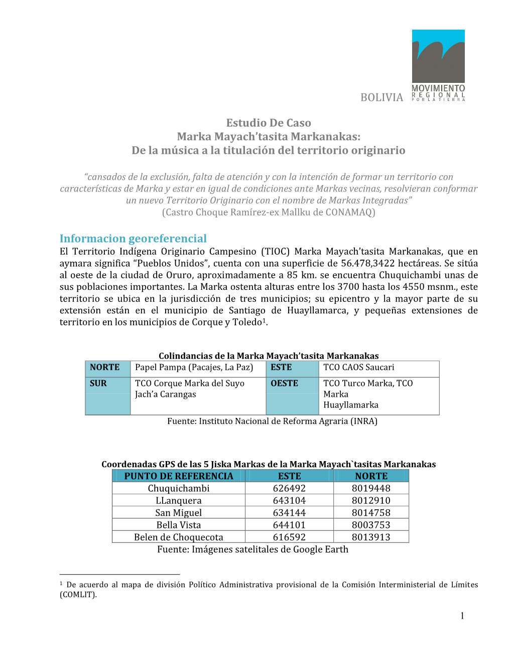 Estudio De Caso Marka Mayach’Tasita Markanakas: De La Música a La Titulación Del Territorio Originario