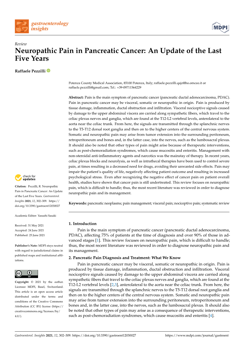 Neuropathic Pain in Pancreatic Cancer: an Update of the Last Five Years