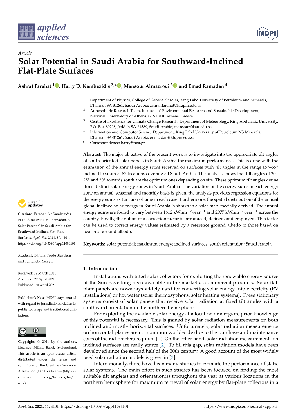 Solar Potential in Saudi Arabia for Southward-Inclined Flat-Plate Surfaces