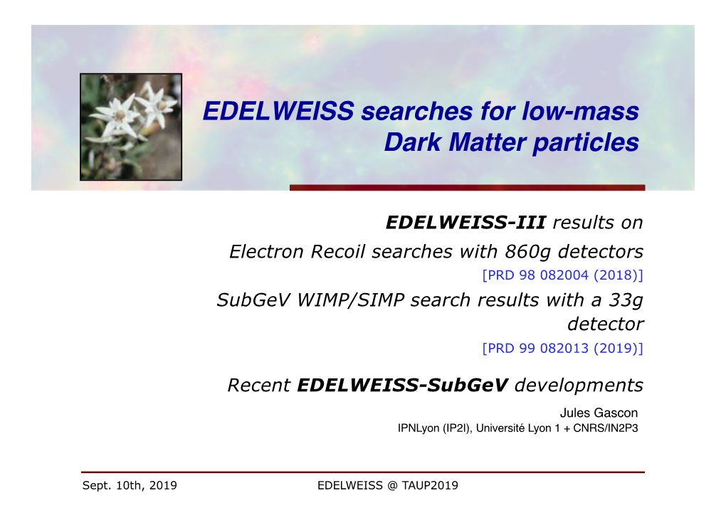 EDELWEISS Searches for Low-Mass Dark Matter Particles