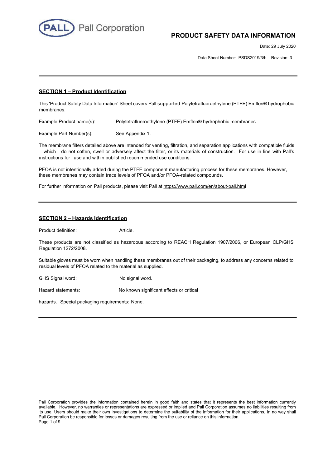 Emflon PTFE Hydrophobic Membranes