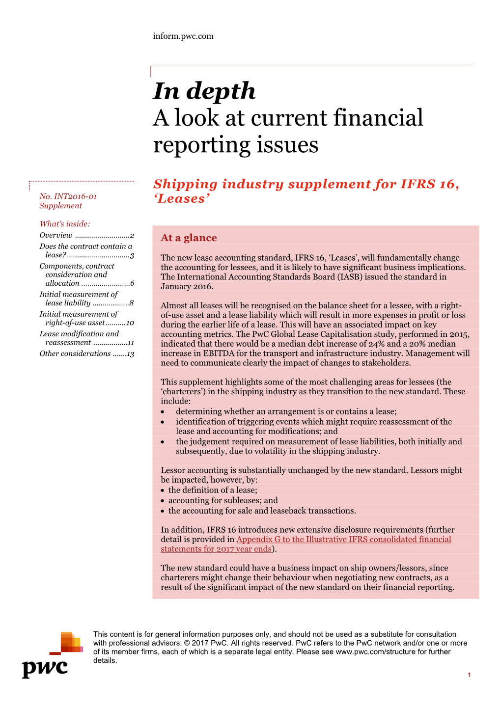 In Depth a Look at Current Financial Reporting Issues