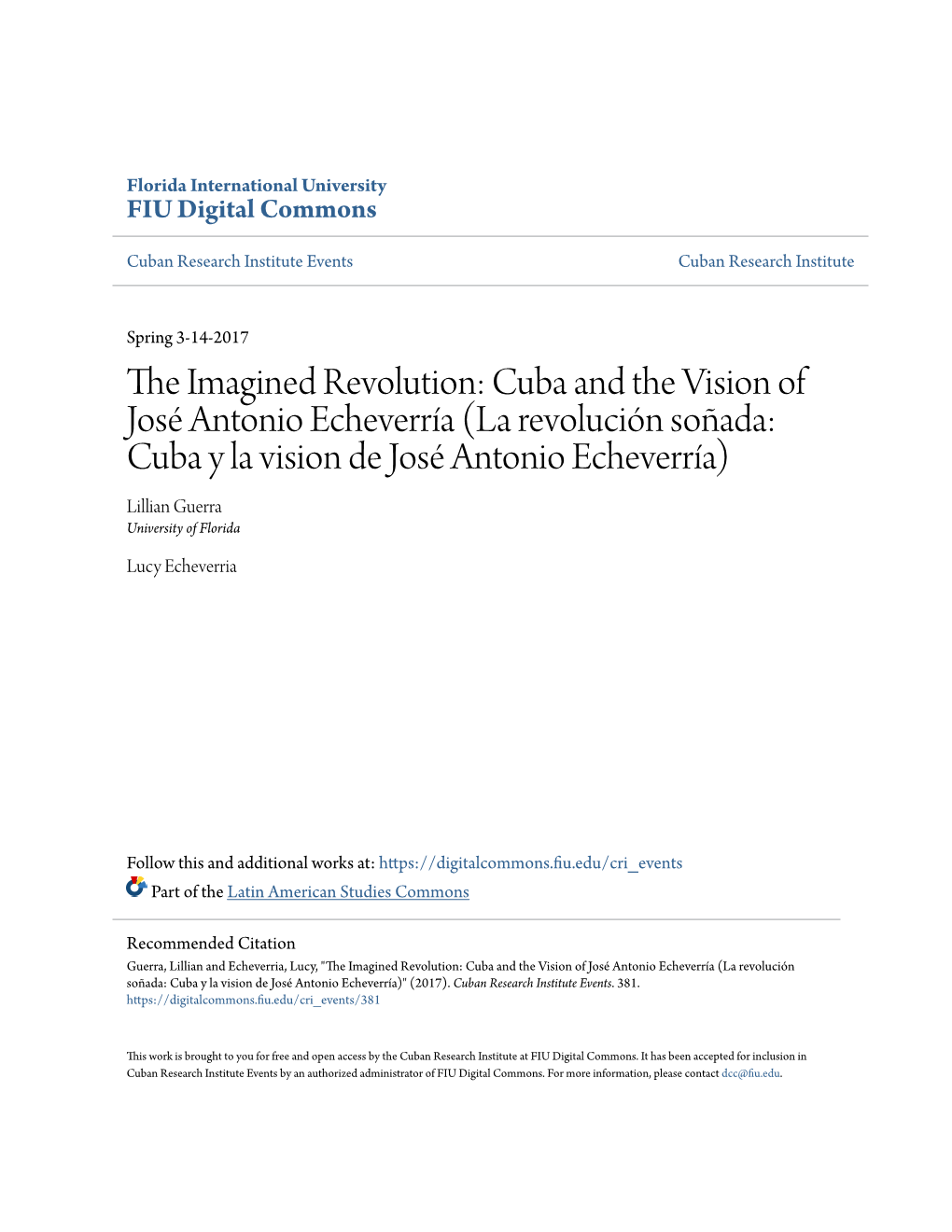 The Imagined Revolution: Cuba and the Vision of José Antonio Echeverría