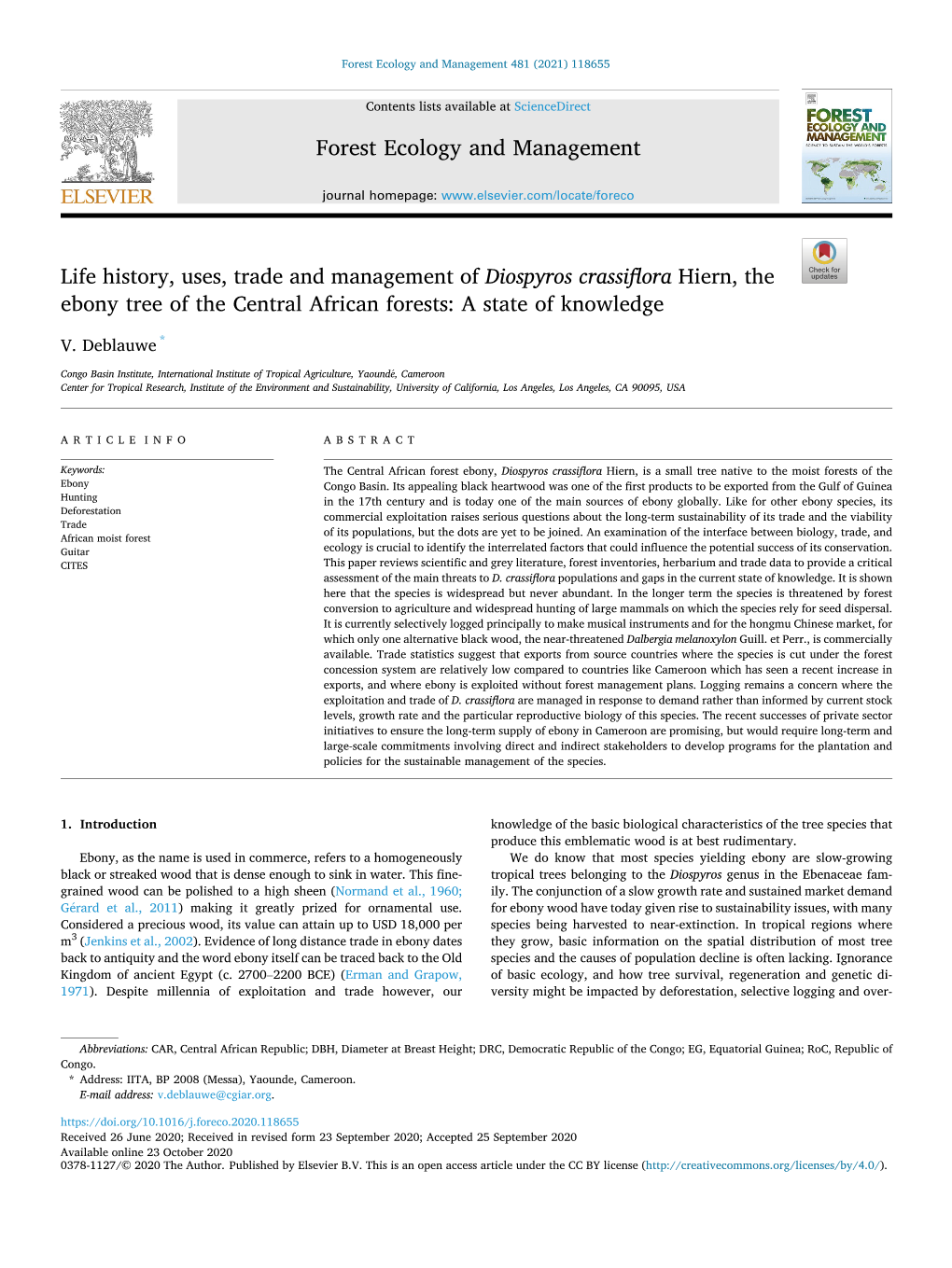 Life History, Uses, Trade and Management of Diospyros Crassiflora Hiern, the Ebony Tree of the Central African Forests: a State of Knowledge