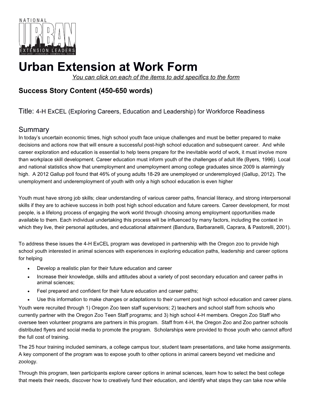 Urban Extension at Work Form