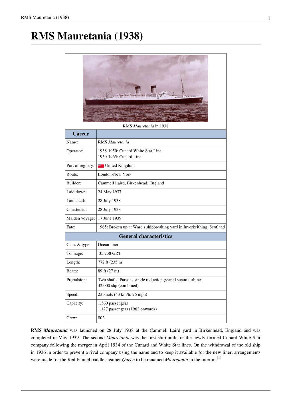 RMS Mauretania (1938) 1 RMS Mauretania (1938)