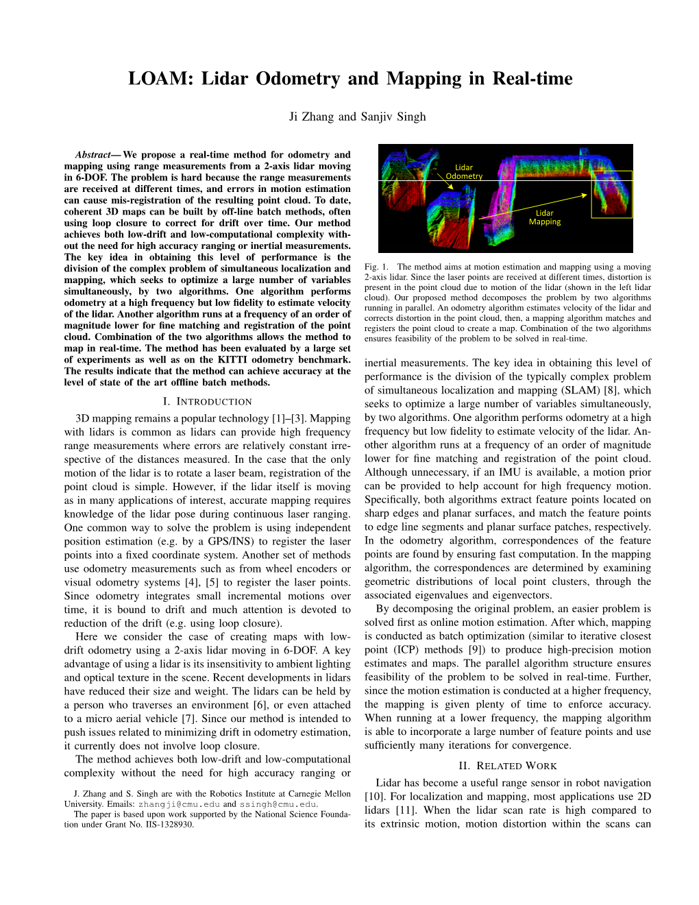 LOAM: Lidar Odometry and Mapping in Real-Time