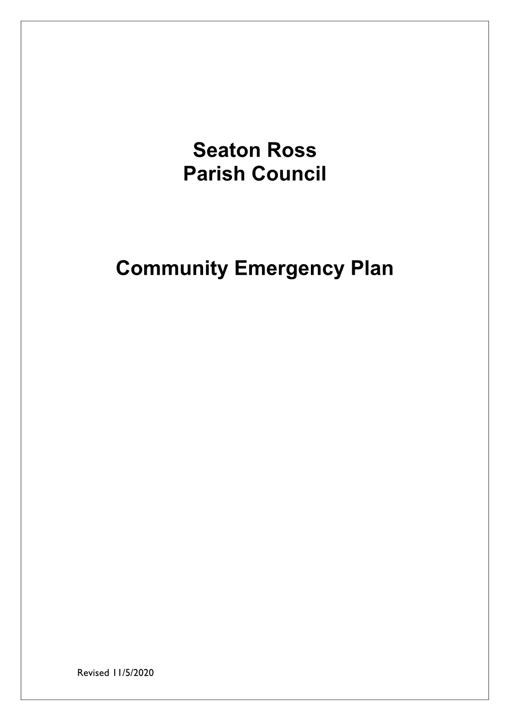 Seaton Ross Parish Council Community Emergency Plan