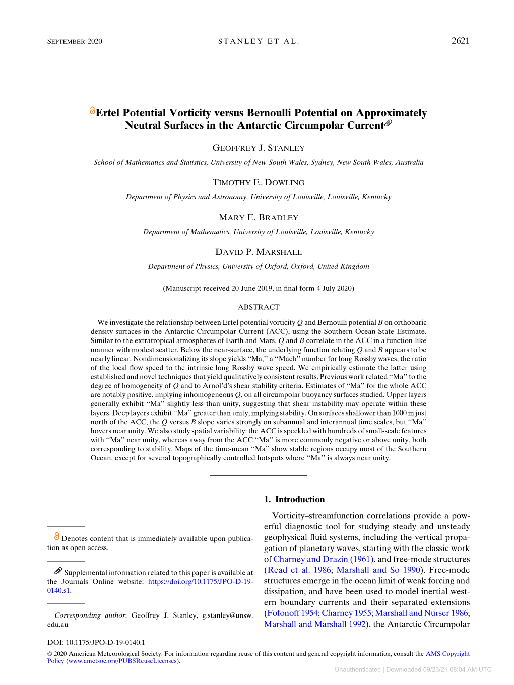 Ertel Potential Vorticity Versus Bernoulli Potential on Approximately Neutral Surfaces in the Antarctic Circumpolar Current