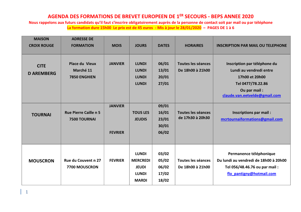 Agenda Des Formations De Brevet Europeen De 1Er