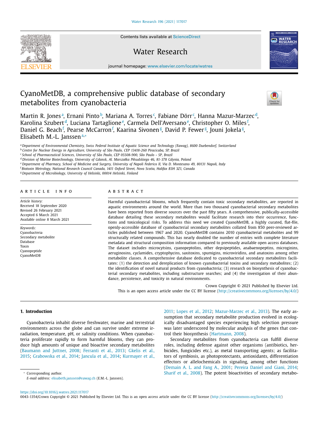 Cyanometdb, a Comprehensive Public Database of Secondary Metabolites from Cyanobacteria