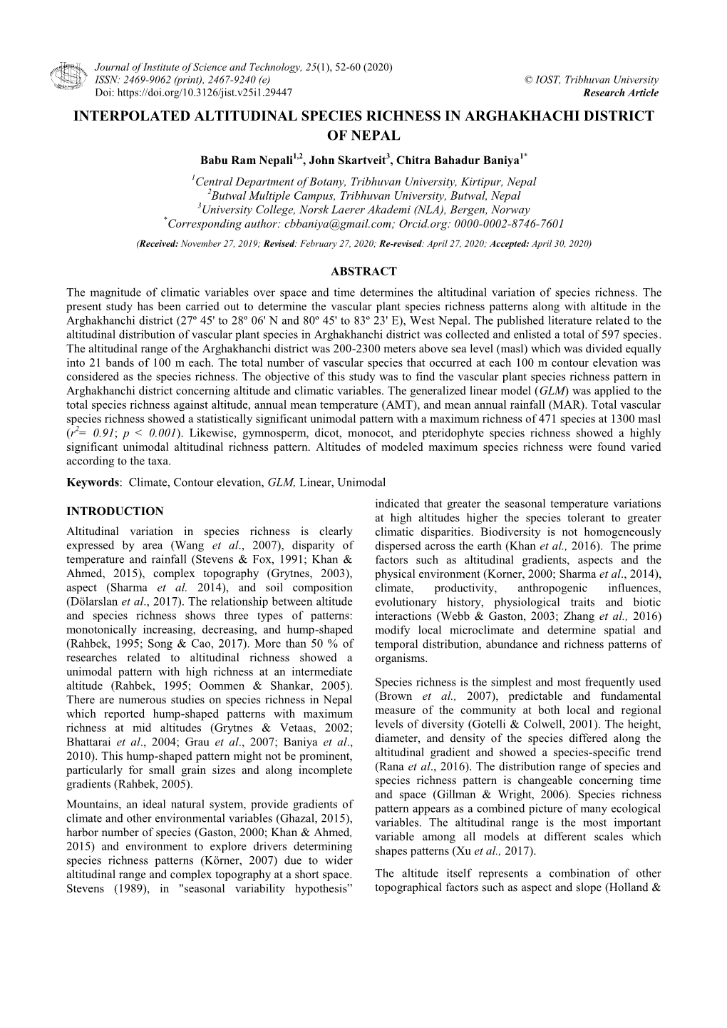 Interpolated Altitudinal Species Richness In