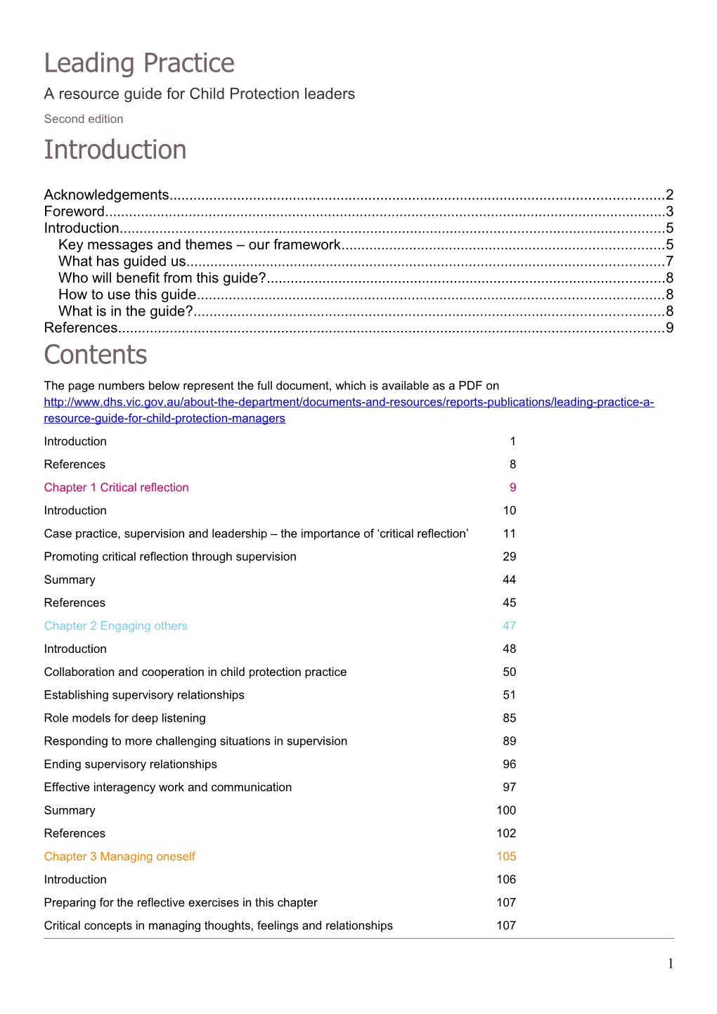 Leading Practice A Resource Guide For Child Protection Leaders, Introduction